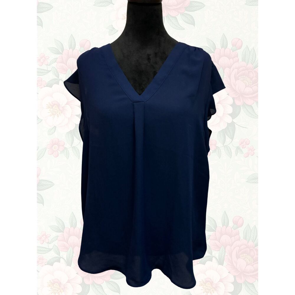Chaus Cap Sleeveless Navy Top Women's Size Large V-Neck